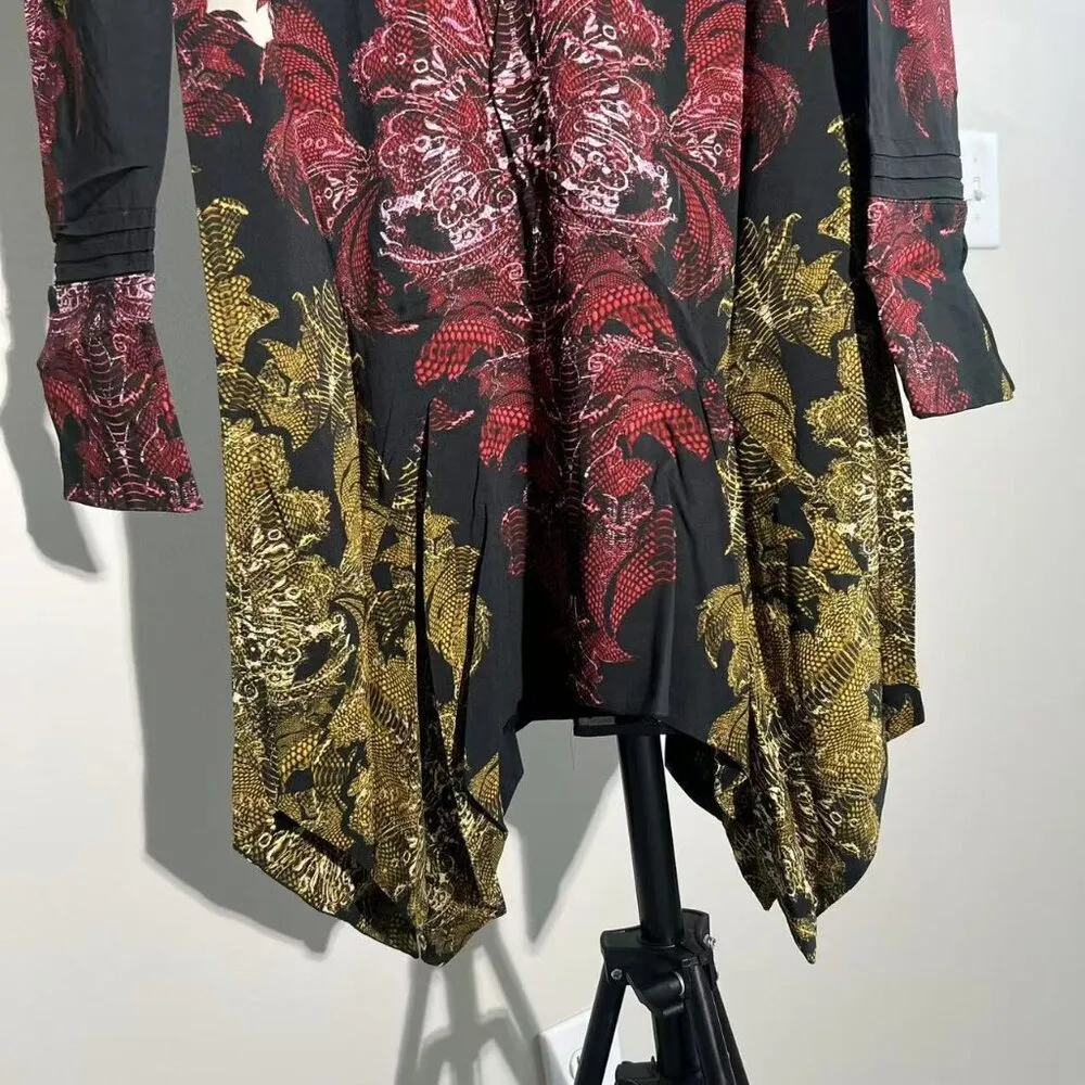 Justcavalli Women's Floral Long Sleeve Irregular Dress Size 40 - Image 7