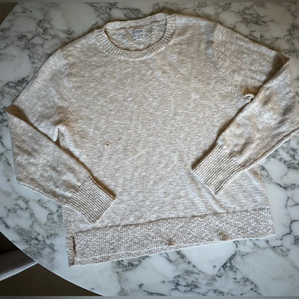 NWOT J. Crew Sweater Crewneck Beach sz M Coastal Boho Cozy Small Hole Sew/Patch White Size M - Image 5