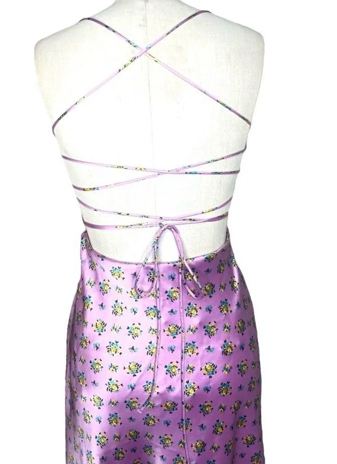 Satin Floral Midi Dress Size Large - Image 9