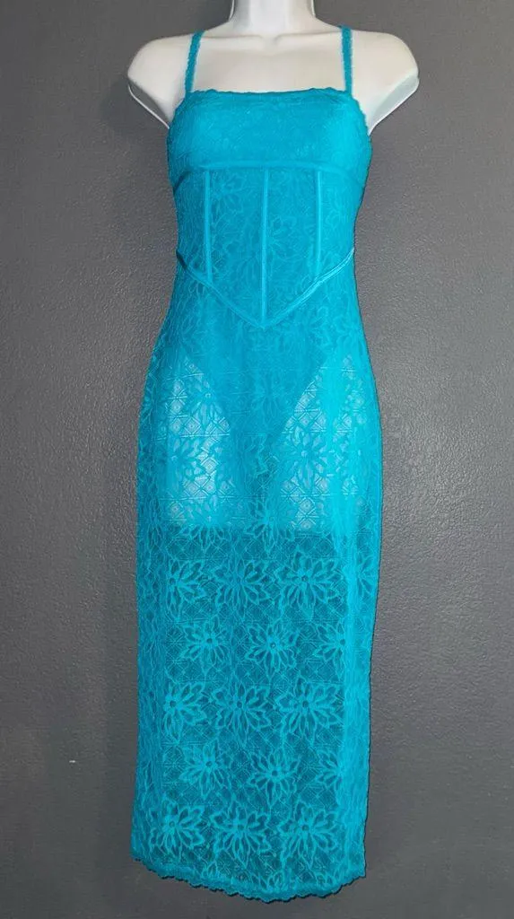 Meshki New w Tags Mathilde Lace Corset Aquamarine Blue Formal Midi Dress XS - Image 7