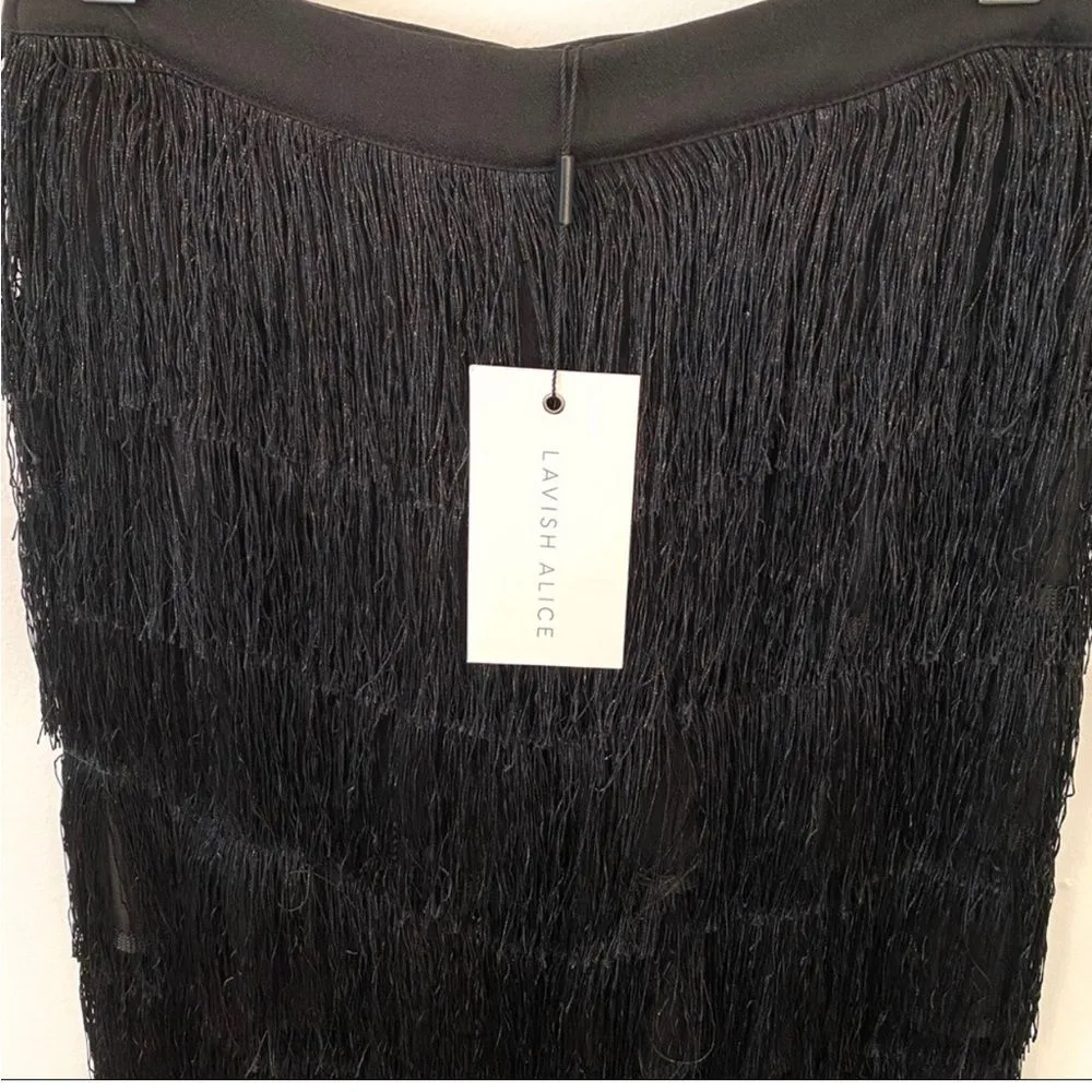 Lavish Alice NWT Black Tiered Fringe Pants XS - Image 10
