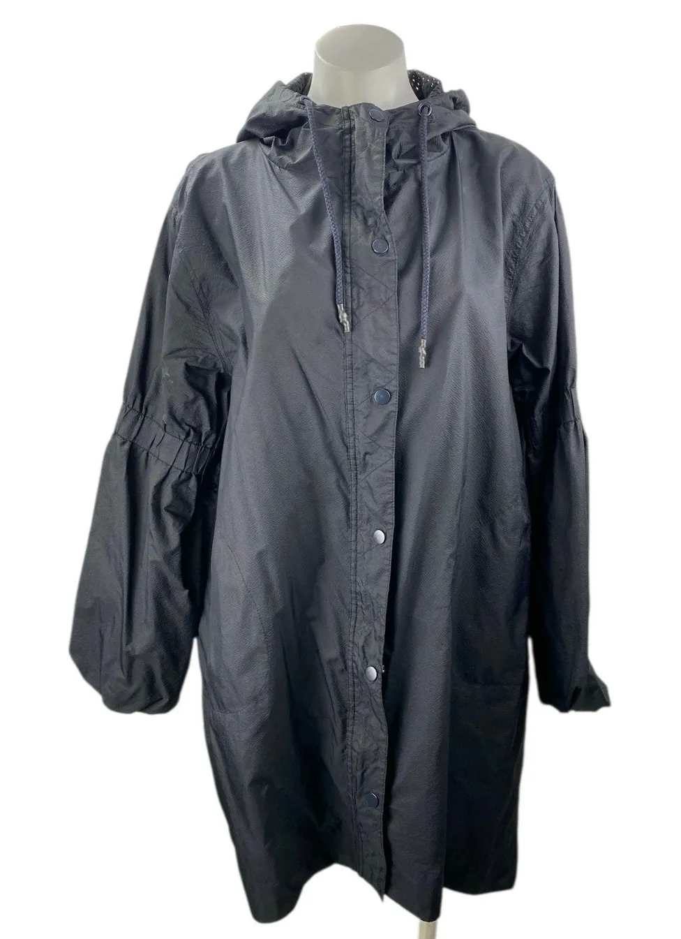 Jo Lab Women's Black Snap Button Long Sleeve Hooded Rain Coat Trench Jacket Sz M Size M - Image 1