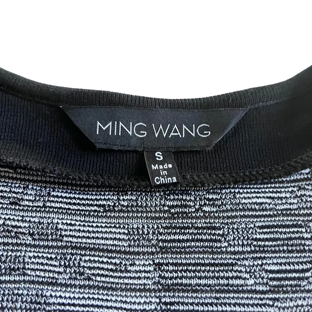 Ming Wang Black White Textured Ribbed Knit Striped Sweater Jacket Small - Image 5