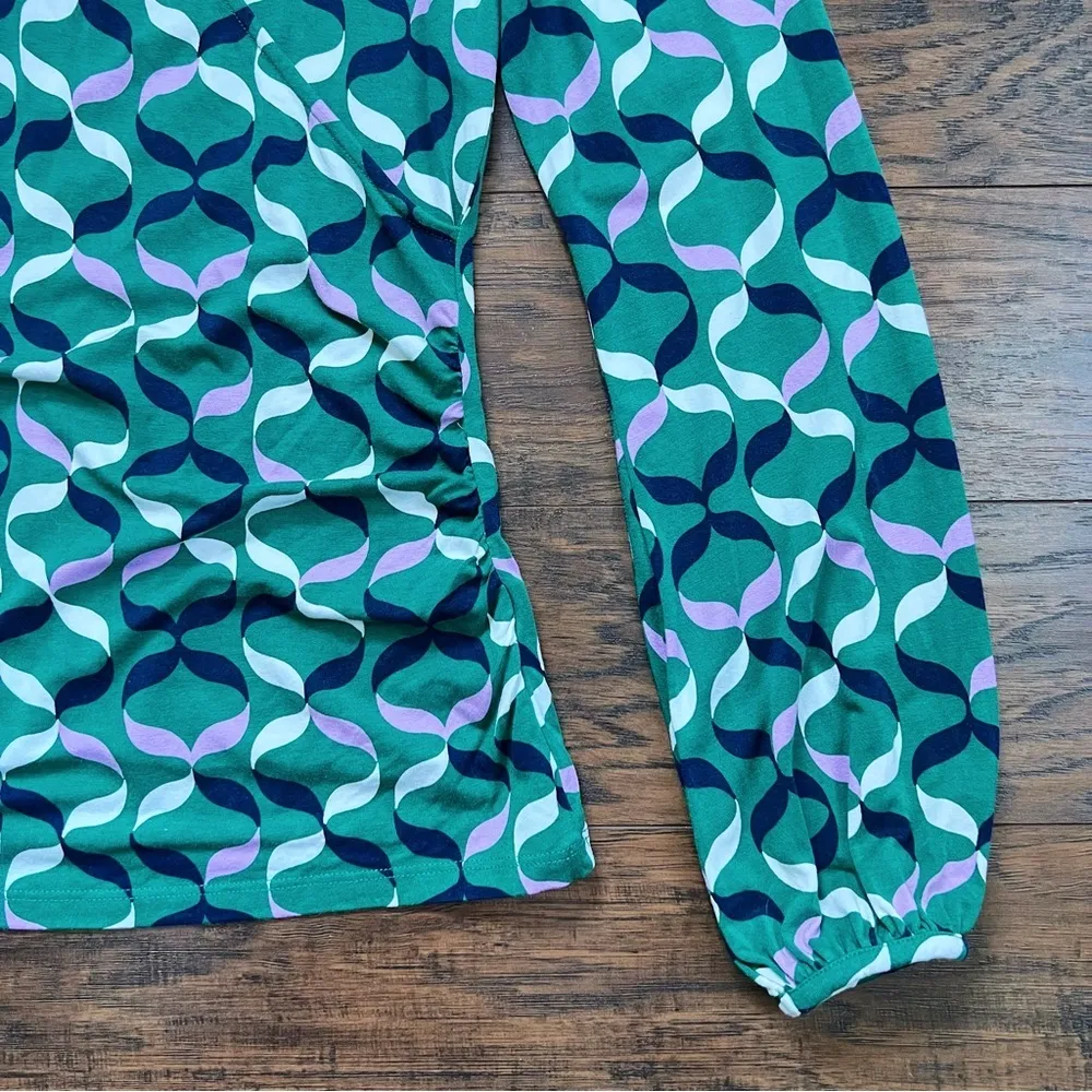 Boden • Elodie Jersey Wrap Top green surplice knit Forest Ribbons pink Size 8 - Image 9