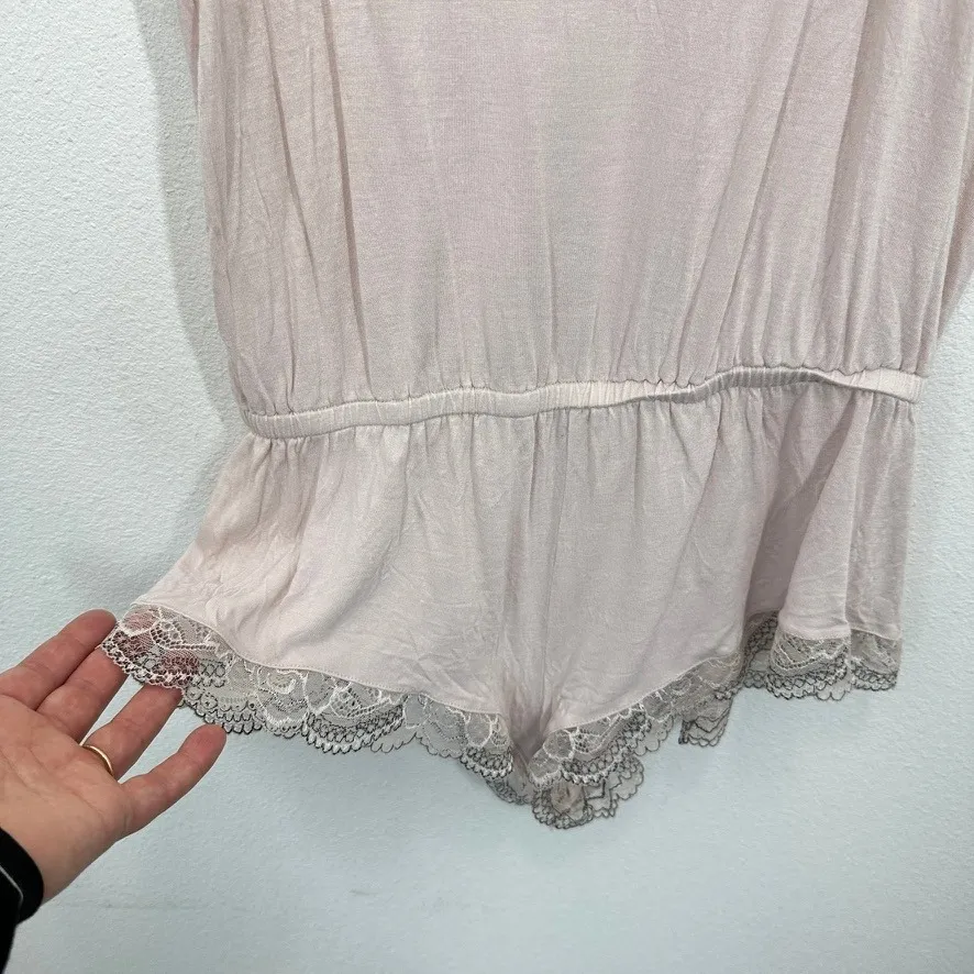 Eberjey Blush Pink Lace Trim Romper Pajamas Sleepwear Delicate Lightweight - Image 3