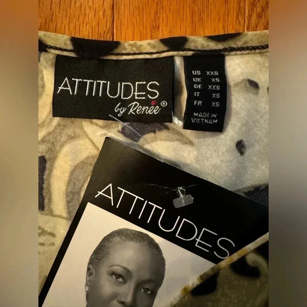 Attitudes By Renee‎ women’s Tunic dress 3/4 Sleeve Pockets xxsmall animal print Black Size XXS - Image 5