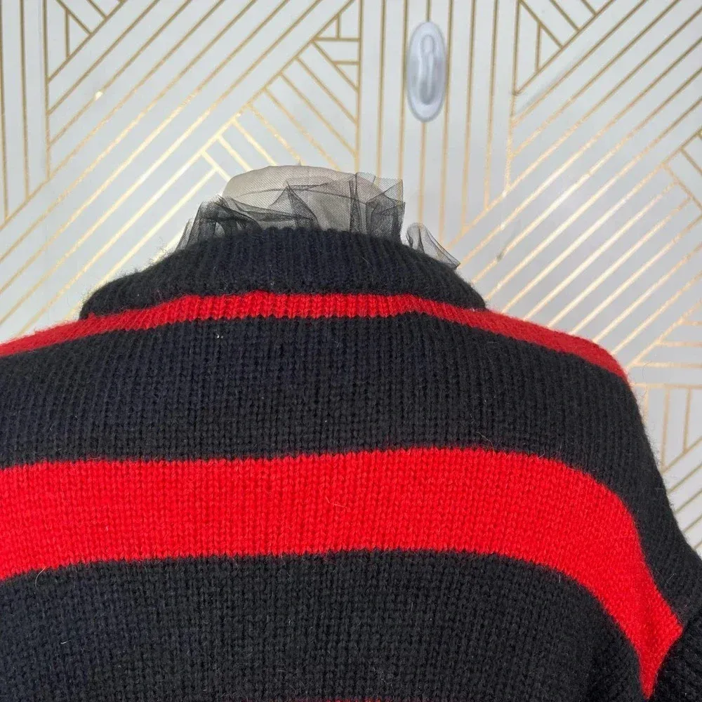 Zara Striped Sweater with Tulle Neck Red‎ Black Size Medium - Image 9