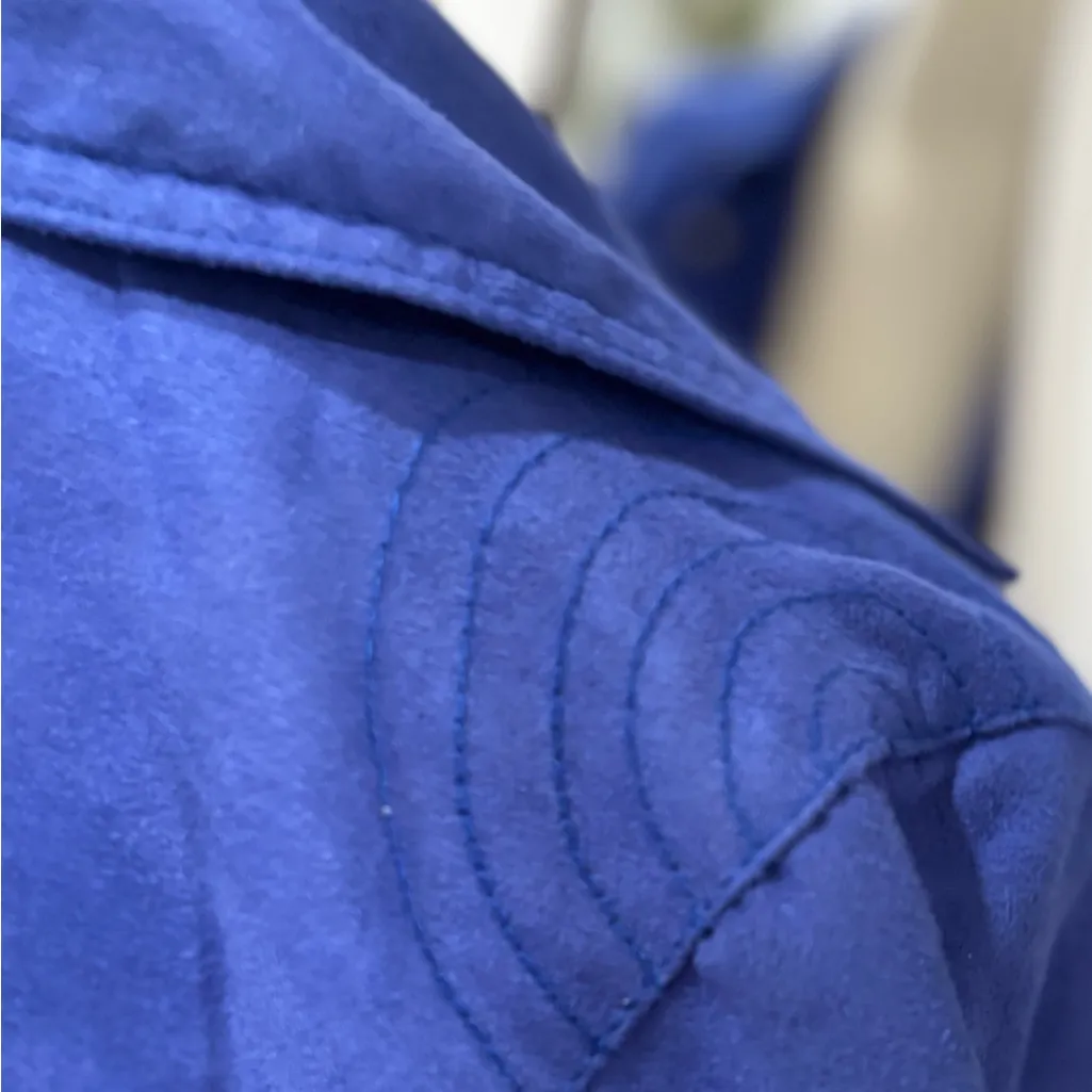 DIVIDED by H&M Blue Faux Suede Motorcycle Jacket - Image 6