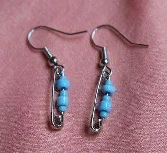 Handmade Safety Pin Earrings Blue - Image 2