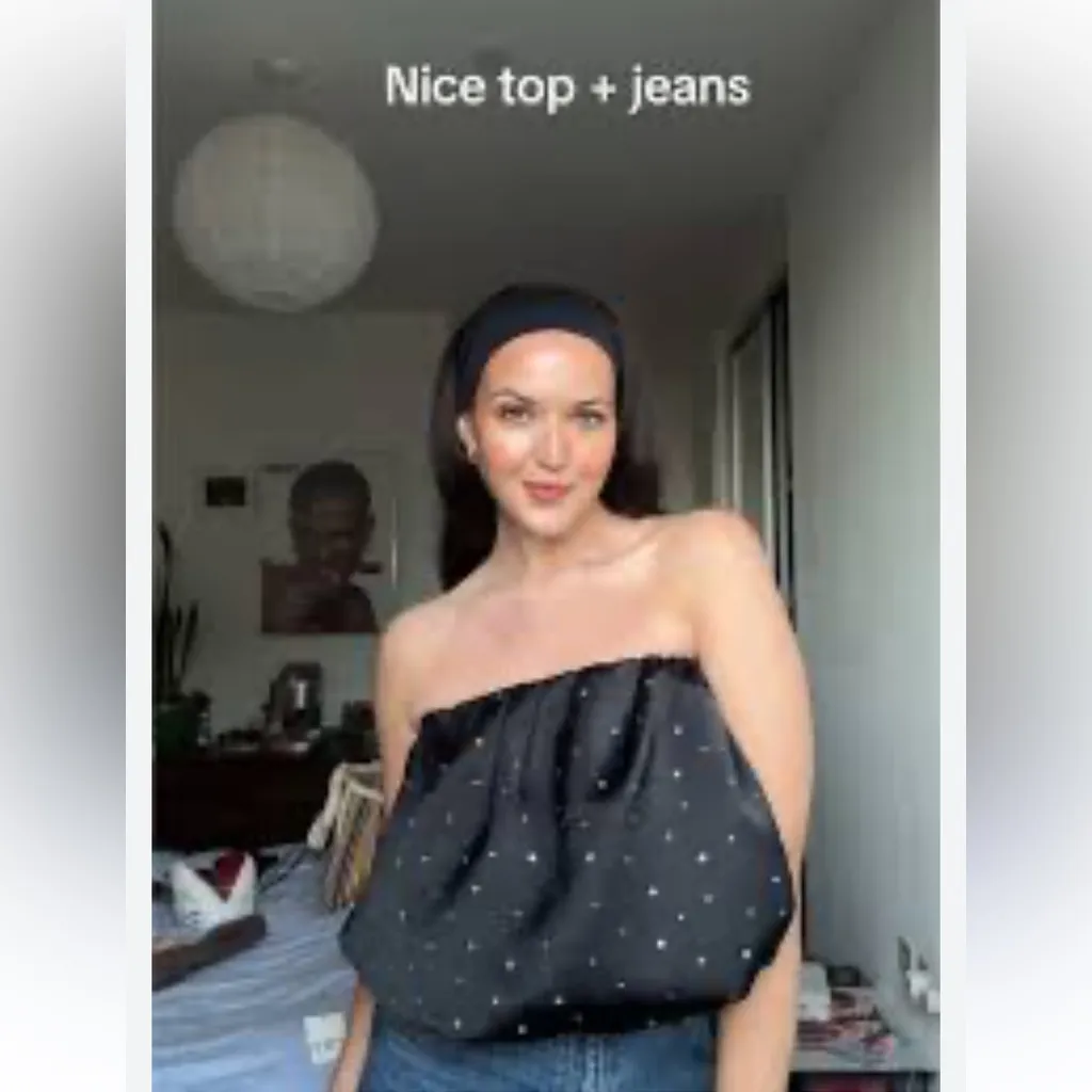 Zara NWT satin rhinestone black satin strapless bubble tube top holiday party - Image 12