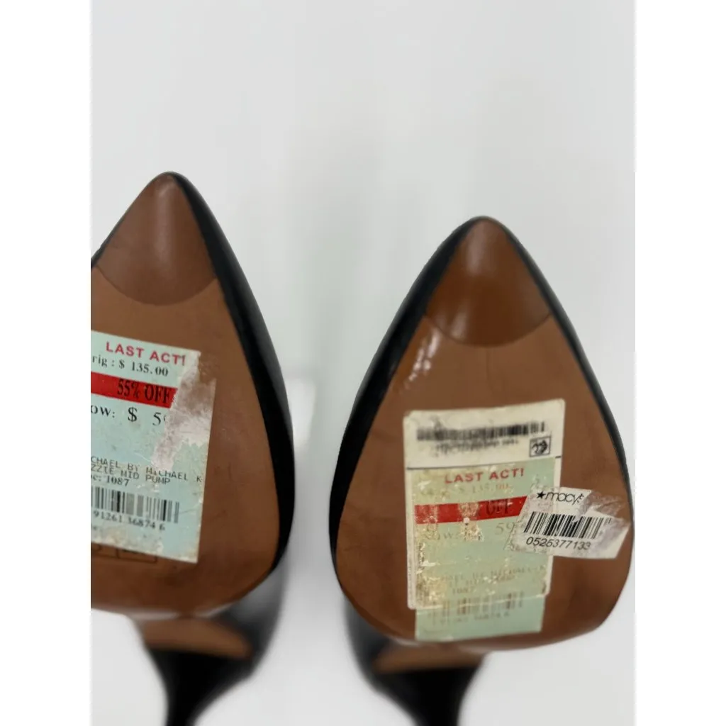 NEW Michael Kors Womens Shoes Lizzy Mid Pump Black Leather Pointed Toe Heels - Image 12