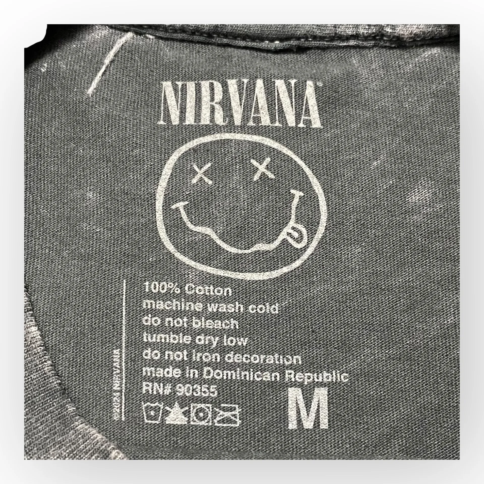 Nirvana Band T-Shirt Black Acid Wash Smiley Logo Graphic Tee Size Medium NWOT - Image 3