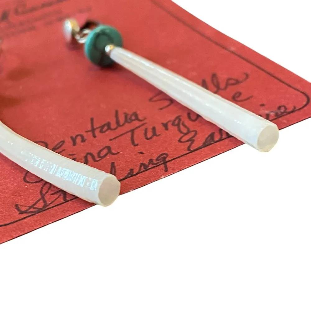 Handmade 925 Sterling Silver Shells Turquoise Drop Dangle Earrings Western Blue - Image 3