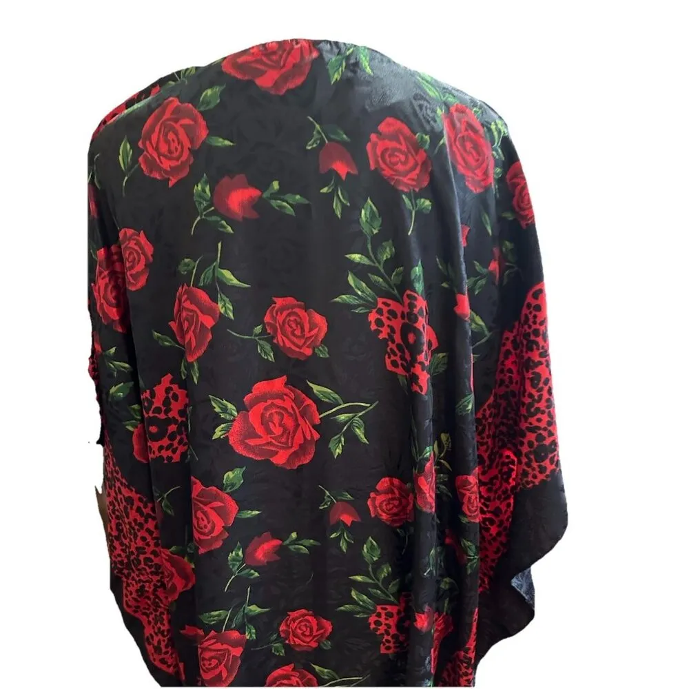 Vintage GOLD COAST Black & Red Roses Animal Print Kaftan Dress MuMu Oversized Size undefined - Image 3