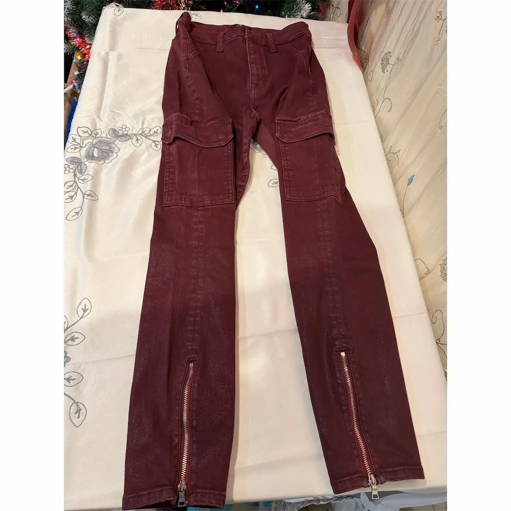 7 For All Mankind Women's Burgundy Cargo Skinny Jeans Size 27 - Image 2