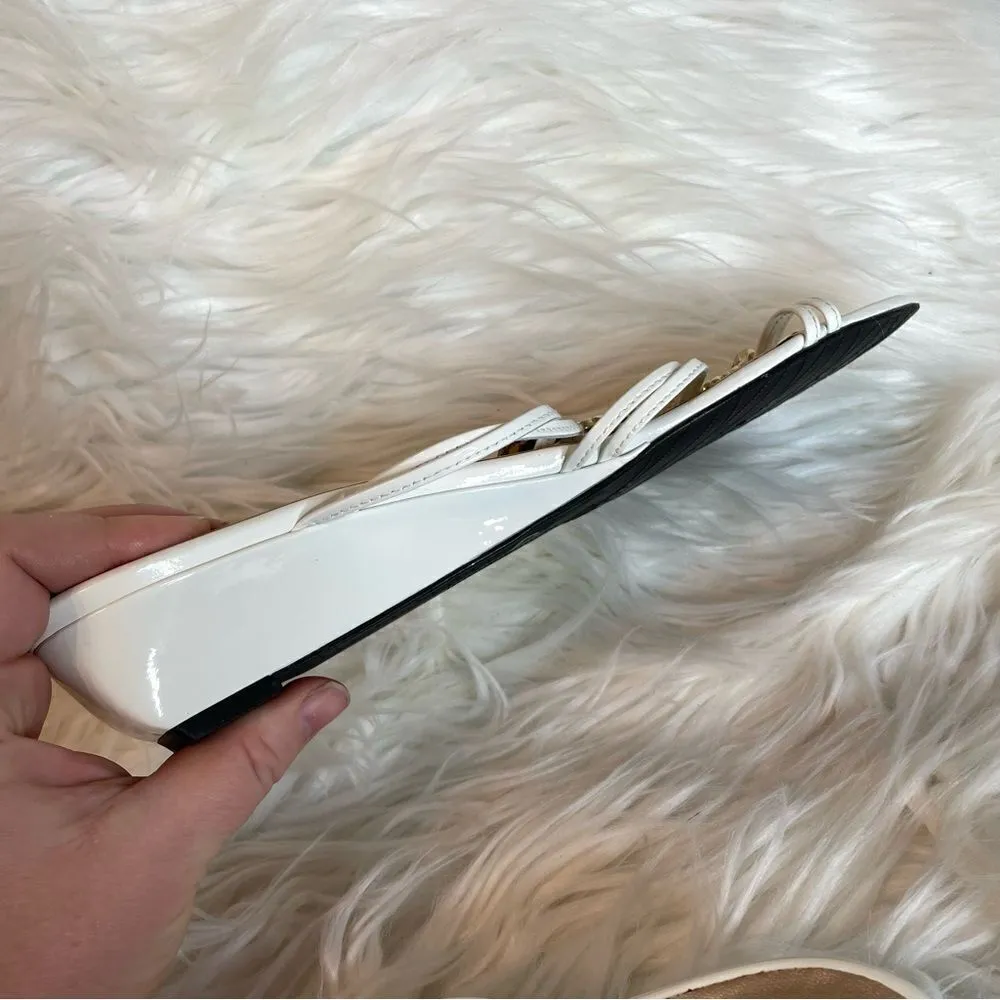 Stuart Weitzman Patent Leather‎ Rhinestone Crystal Strappy Demi Wedge Sandals - Image 5