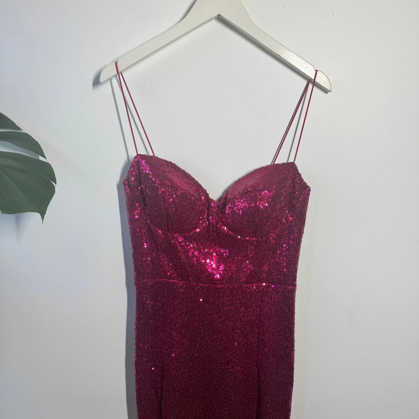 B.Darlin Dress Juniors 11/12 Pink Magenta Sequined Prom Formal Gown Maxi Slit - Image 3