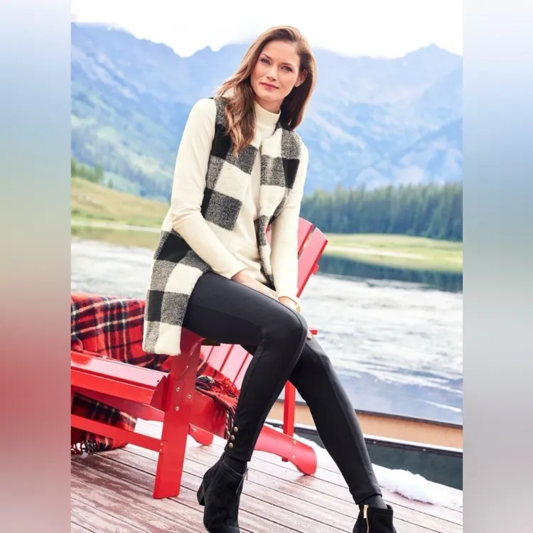 Talbots Heather Black Ponte Knit Button Accent Leggings - Image 3