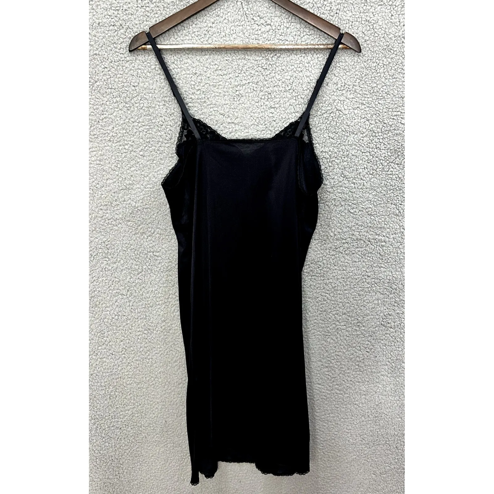 Vassarette Slip Dress Women 38 Black Lace Trim Lingerie Nightgown Y2K Goth Retro - Image 2