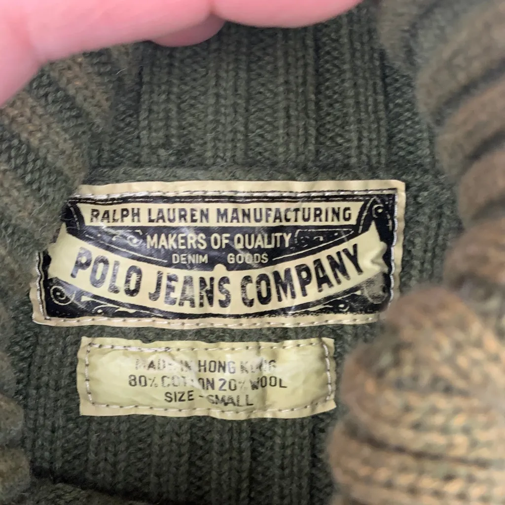Polo Jean Company size small vintage wool blend green sweater turtle neck hong r - Image 2