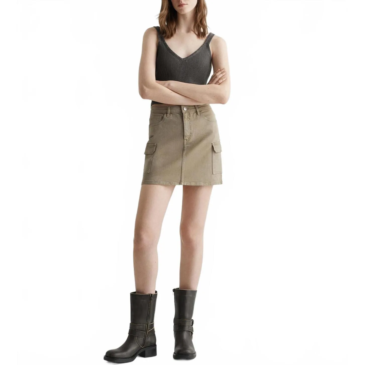 Mango Cotton V-Neck Tank Strap Top Charcoal - Image 6