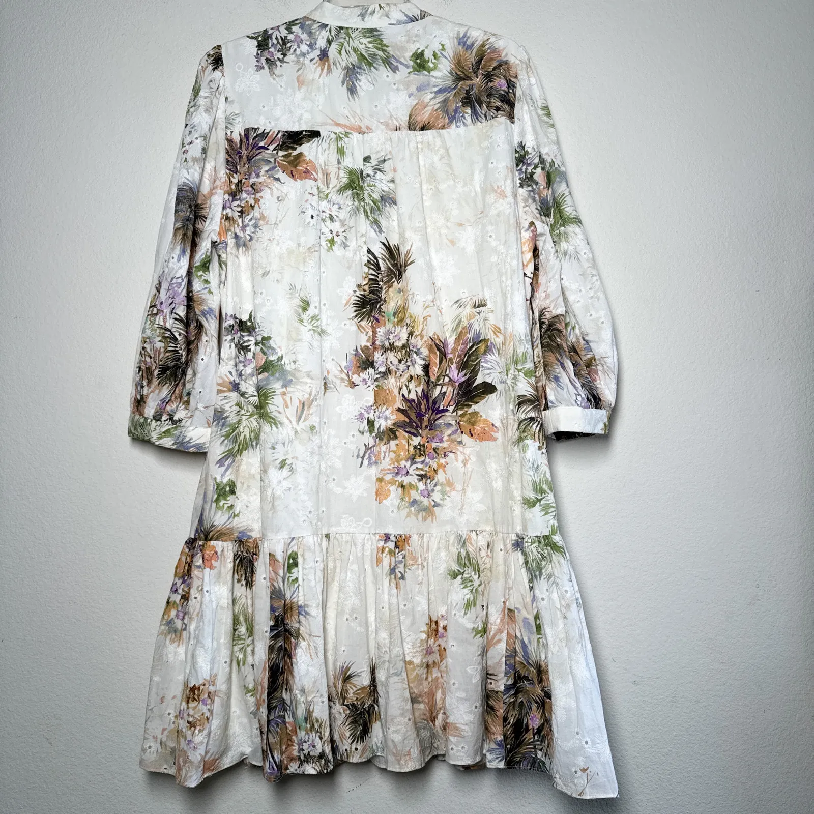 Kobi Halperin Floral Eyelet Drop Waist Shirt Dress XL Green - Image 15