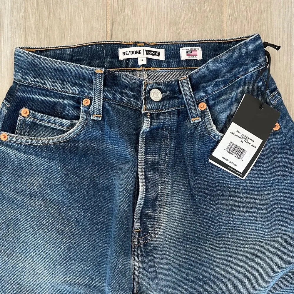 $675 NWT RE/DONE x LEVI'S INDIGO ENGINEERED TAPER JEANS SZ 24 - Image 5