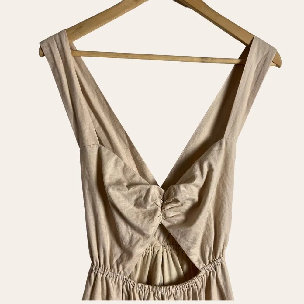 Charlie Holiday Lilian Oat Beige Tiered Cut Out Linen Midi Dress Size XL - Image 7