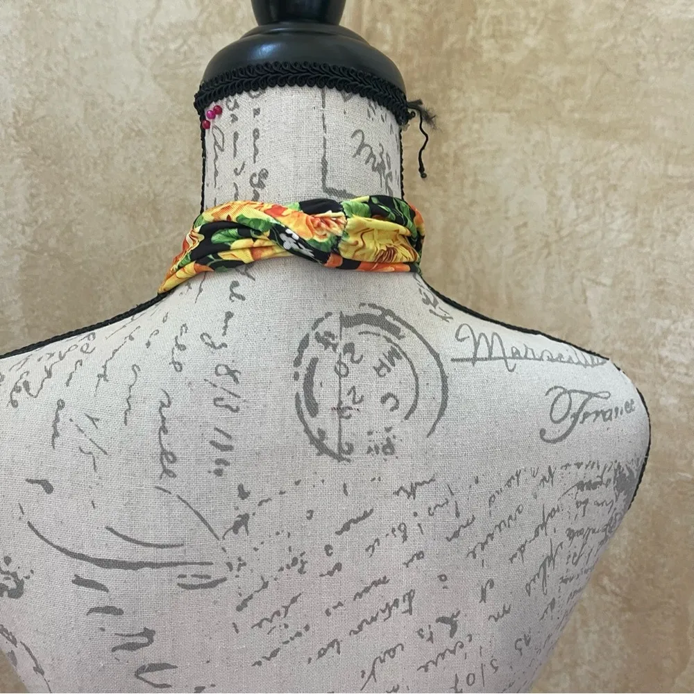 Zara Twist Neck Floral Halter Top Bodysuit Small Yellow Green Floral Sz M - Image 10