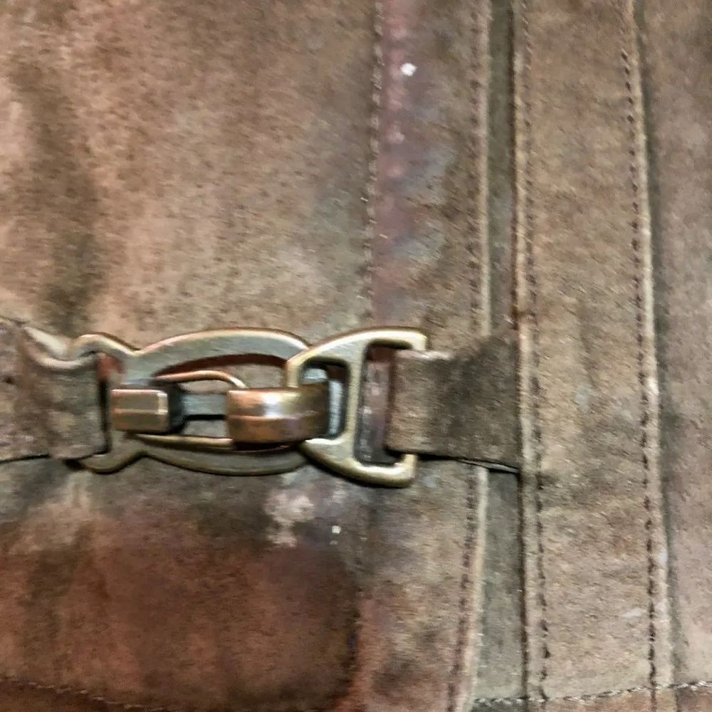 Gallery Leather Coat Womens M Used Brown Faux Fur Lining and Collar - Image 8