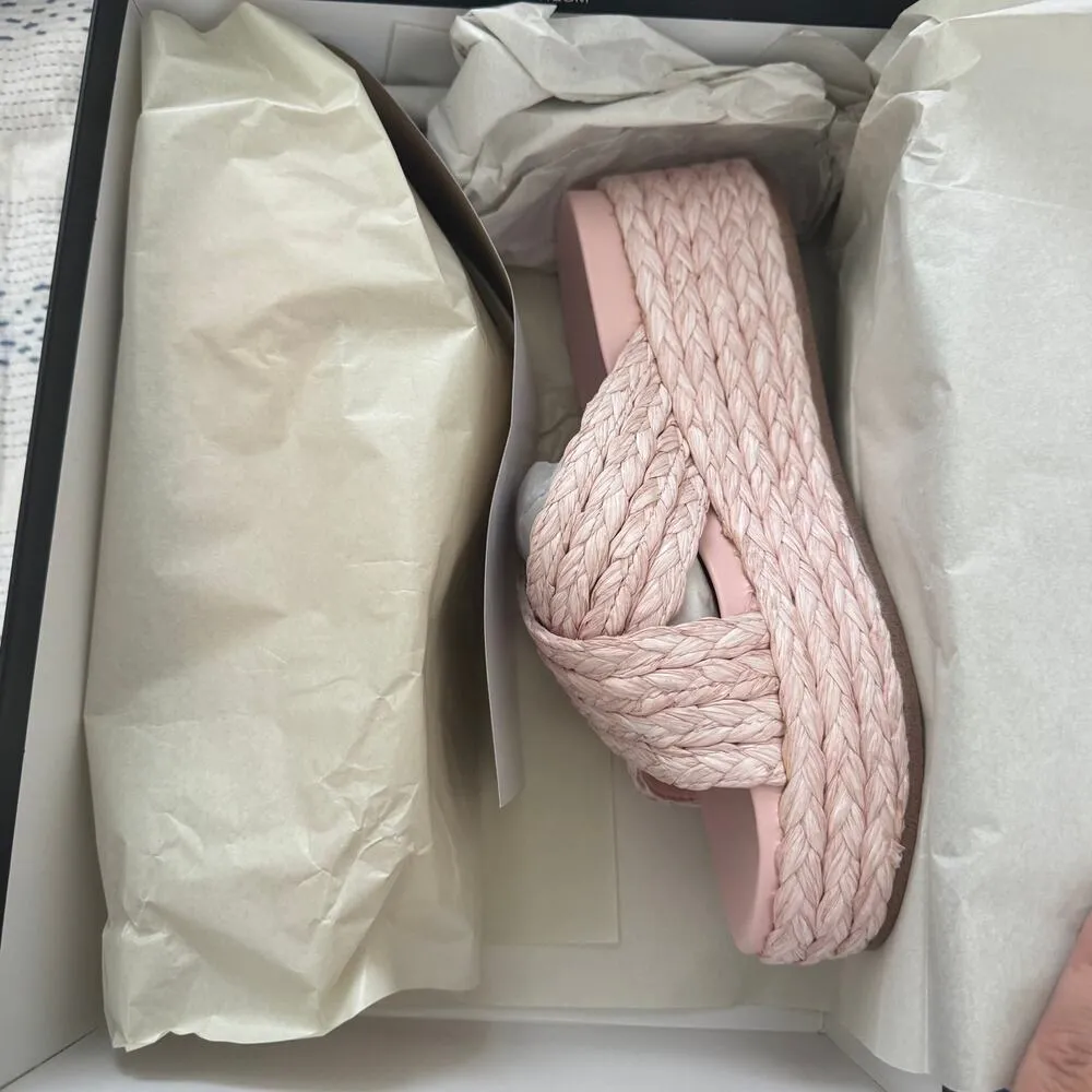 NEW JSlides Quilla Espadrille Raffia Platform Sandals Pink Slip Ons Womens 7.5 - Image 5