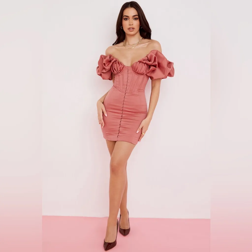 NWT Annabelle Rose Pink Satin Ruffle Strapless Mini Dress Size M - Image 2