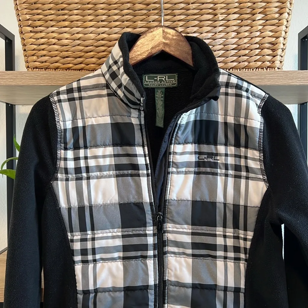 Lauren Ralph Lauren Buffalo Plaid Full Zip Polar Fleece Sweatshirt, M Black Size M - Image 2