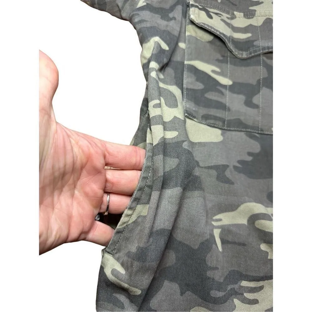 Sanctuary Anthropologie Camo Army Green Raw Hem Denim Jacket Sz M - Image 7