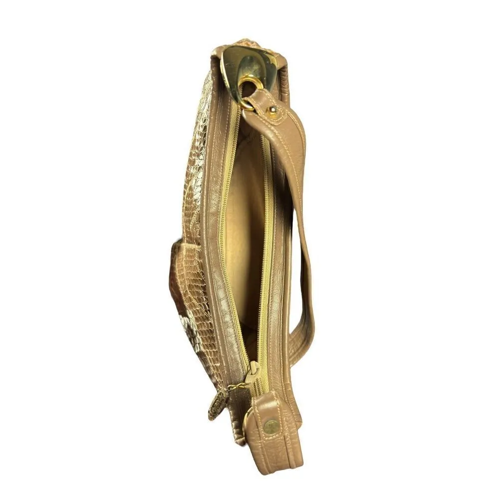 Vintage Venetto Purse Handbag Beige Leather Snake Skin Zip Closure Rare Classic Tan - Image 4