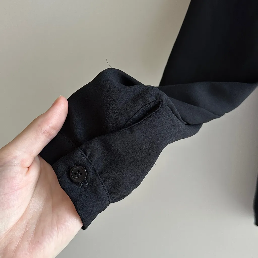 Veronica M . Black Sheer Chiffon Button Down Shirt, Size Medium - Image 4