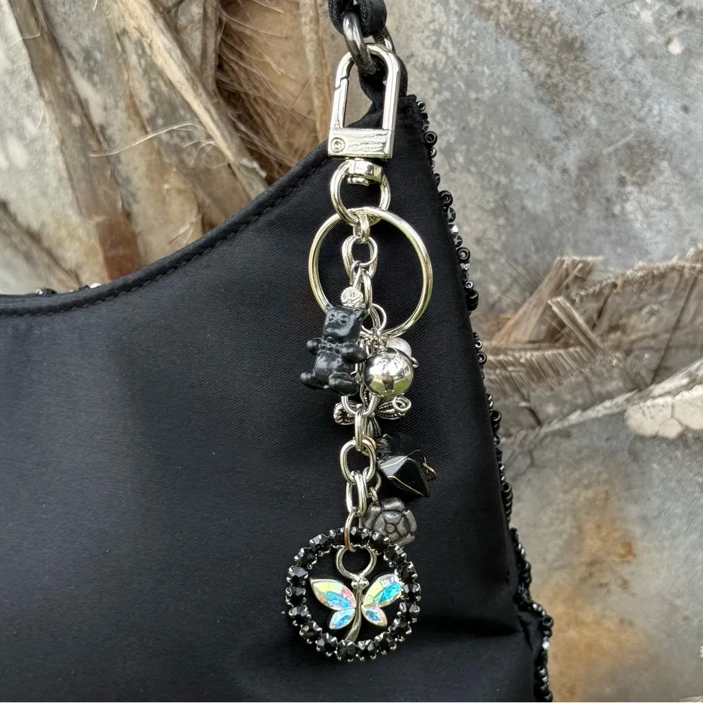 Butterfly Bling Bag Charm Keychain Handmade | One of a Kind | Crystal Accessory - Image 2