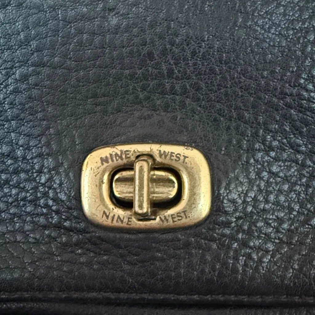 Nine West Black Leather Vintage Crossbody Top Handle Purse Size 8x6x2" - Image 6