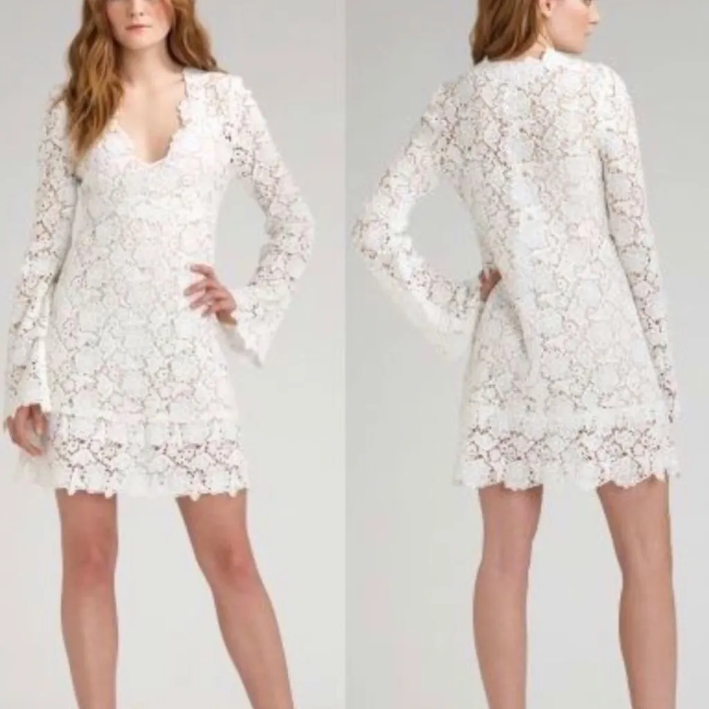DIANE von‎ FURSTENBERG hippolyte silk COTTON LACE BELL SLEEVE DRESS white size 6 - Image 2