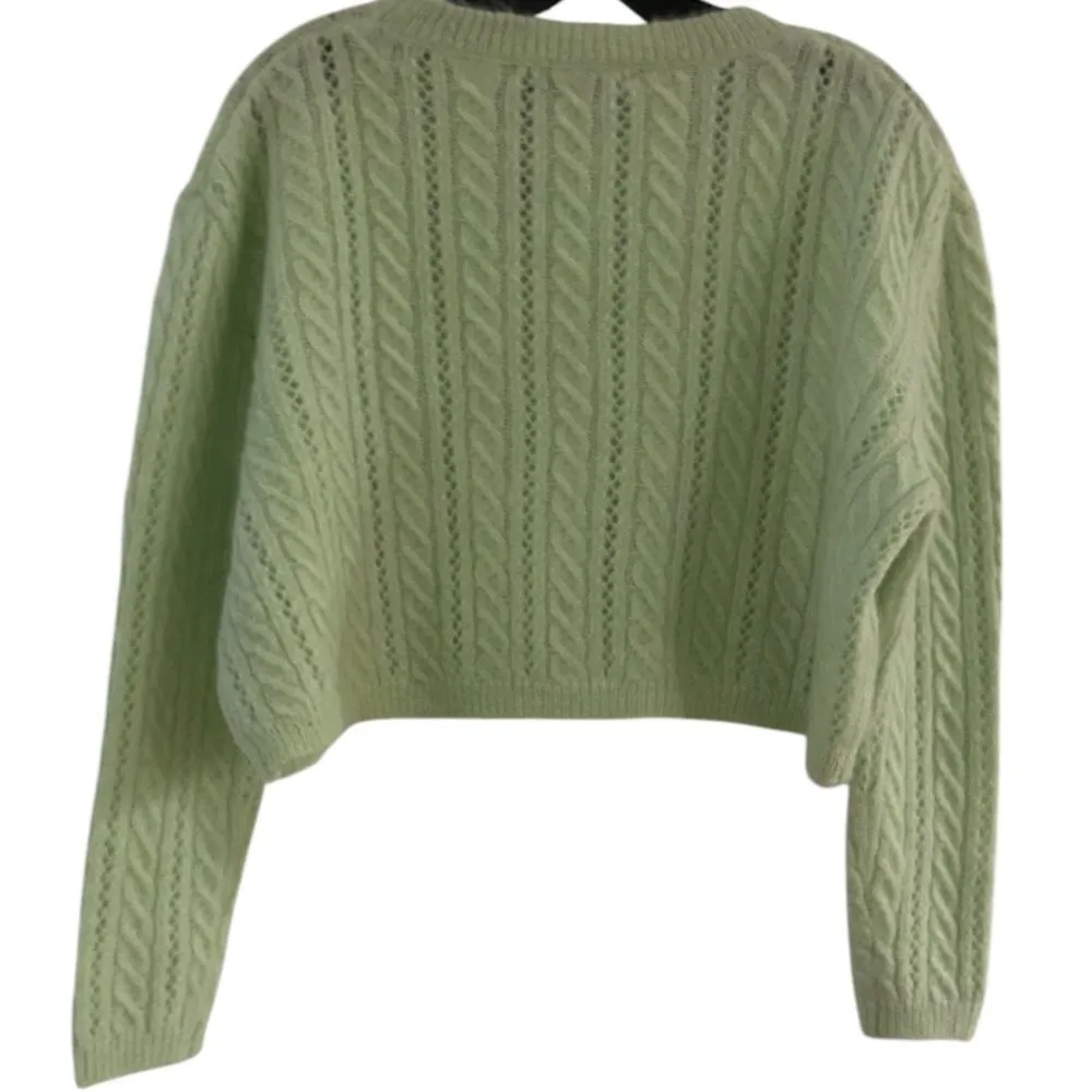 Mint Green Alpaca Wool Blend Cropped Cable Knit Cropped Sweater Size Medium - Image 6