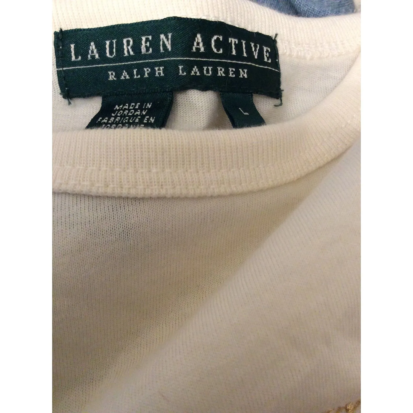 Lauren Ralph Lauren Active Ivory Long Sleeve Top Gold Logo Large - Image 2
