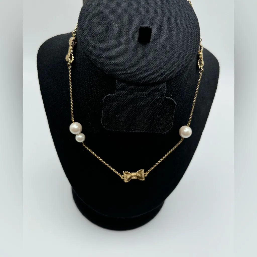 Kate Spade New York Long Chain Necklace Pearls Bow Scatter, Cream Gold Pearl Bow - Image 3