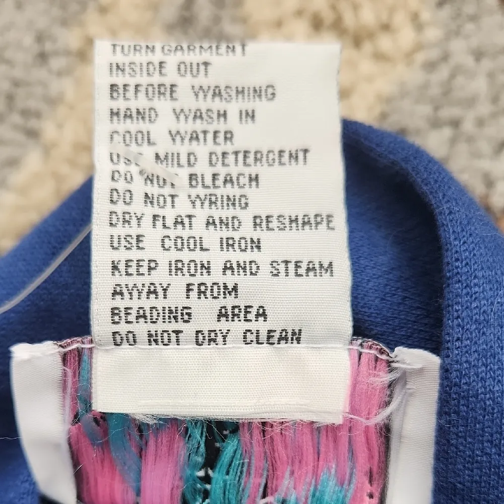 Vintage Lacy Afternoon by Shell Kepler Beaded Duster Cardigan Blue XL Size 1X - Image 4