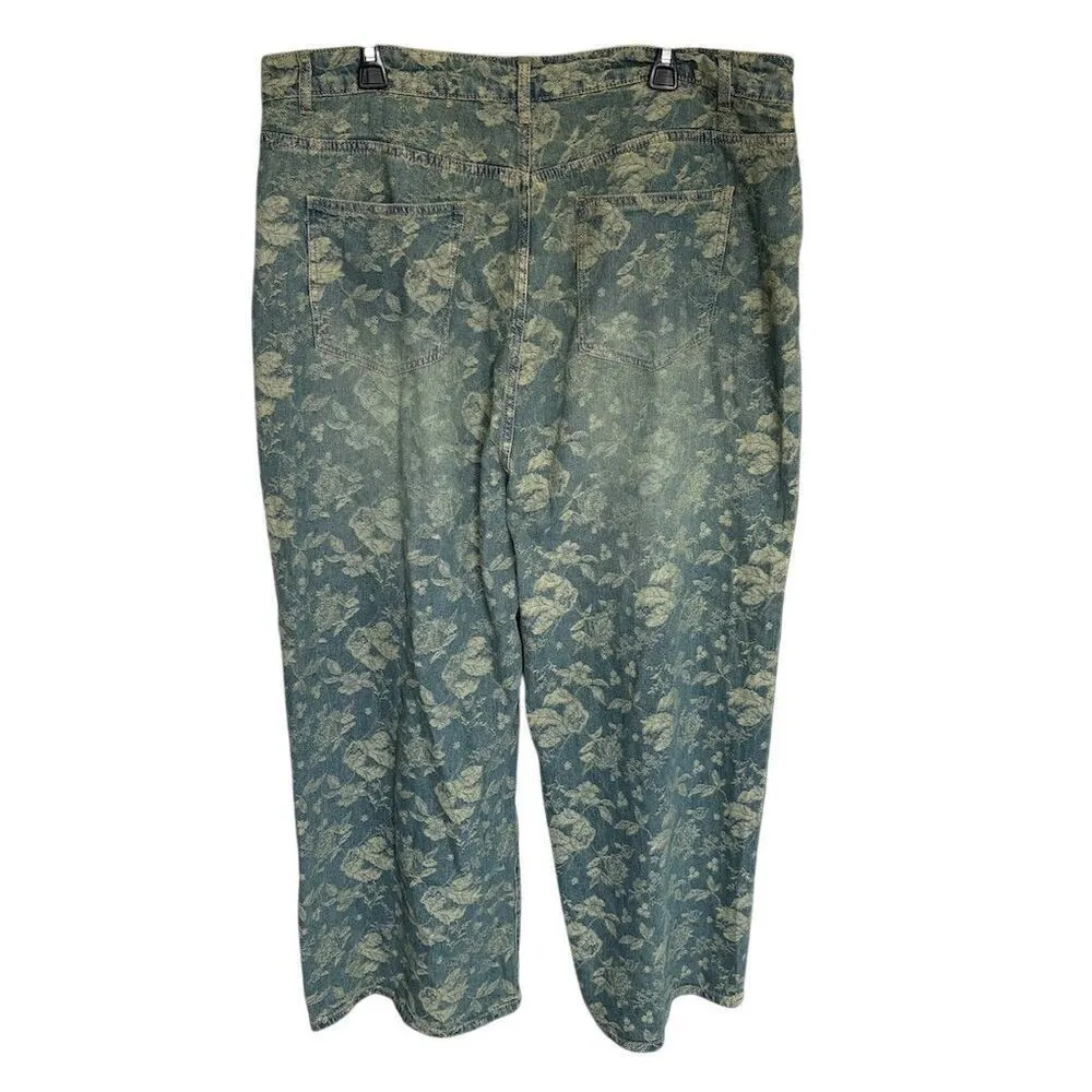 Cider Women's 2XL Floral Print Flared Jeans Multicolor Embroidered - Image 2