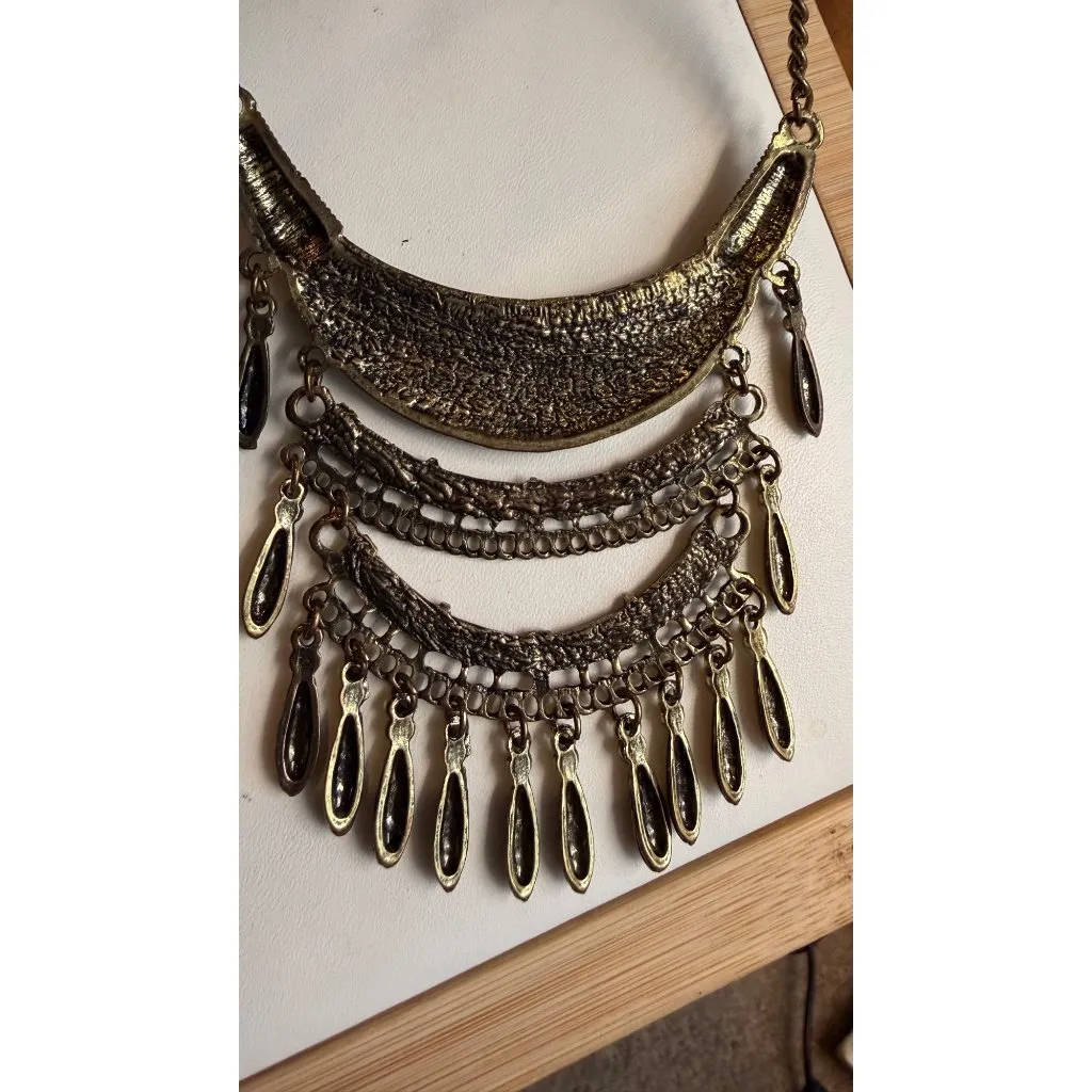 Boho Statement Necklace With Yellow Accent Stones & Bronze Finish - Image 7