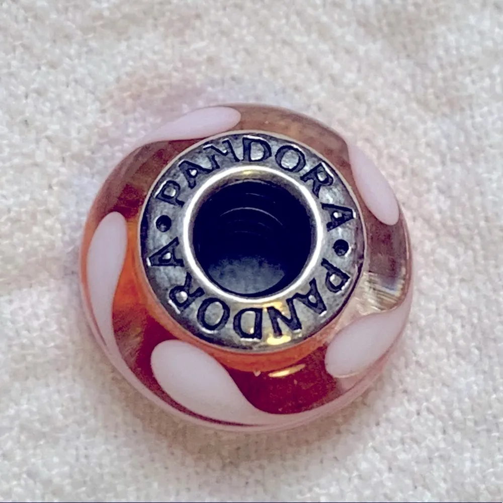 Pandora Orange Swirls Flag Murano Glass Charm 100% 925 Sterling Silver - Image 4