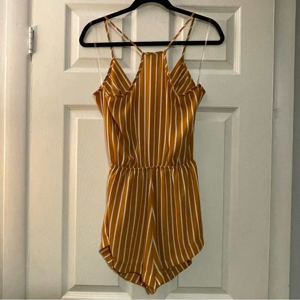 3/$30 || Timing Burnt Orange/White Striped Sleeveless Romper - Size M - Image 2