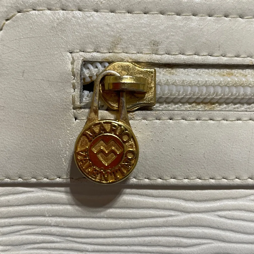 Mario Valentino White Textured Clutch with Gold Accents - Image 10