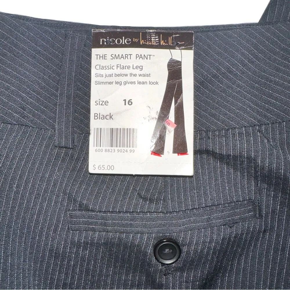 NEW Nicole Miller The Smart Pant Classic Flare Leg Black Pinstripe Pants 16 - Image 2