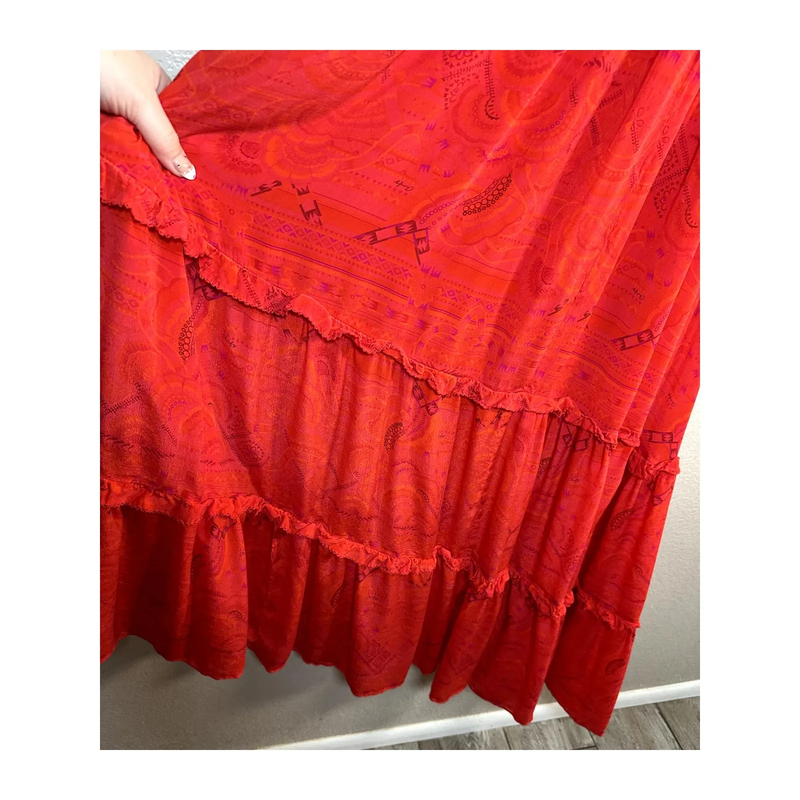Chufy Huancayo Halter Lace Eyelet Maxi Dress Size Medium Large Red - Image 5